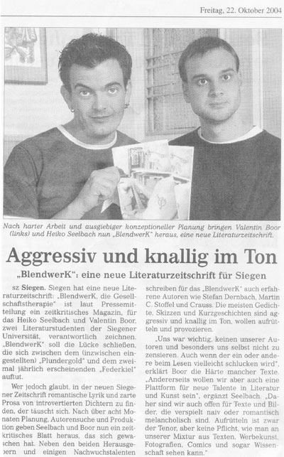 Pressefoto: -Blendwerk- Herausgeber in der Siegener Zeitung
