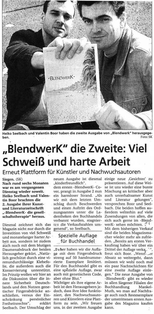 Pressefoto: -Blendwerk-2 Bericht im Siegerland Kurier 